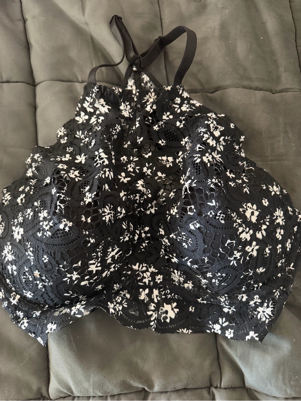 2 PINK Victoria's Secret Black and White Lace Floral Halter Bralette and PInk